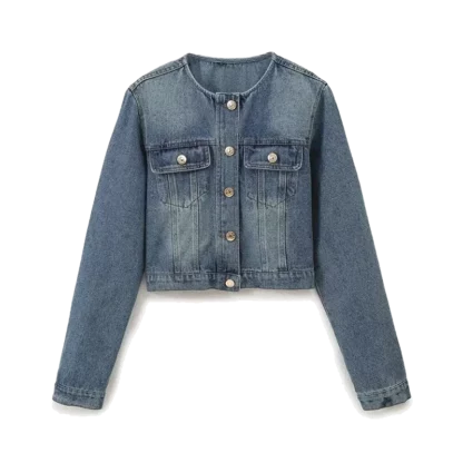 Cropped denim jacket with o neck