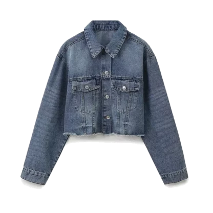 Cropped denim jacket with shirt collar