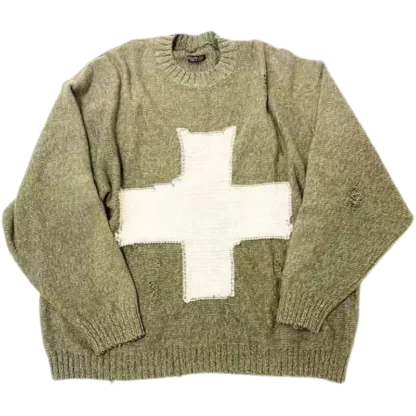 Loose sweater with white cross print