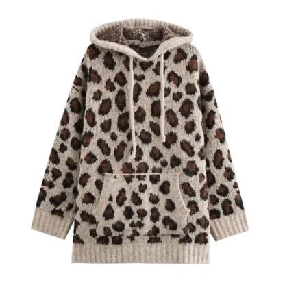 Animal pattern hoodie with front pocket