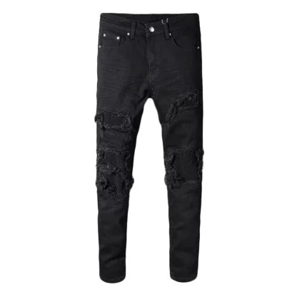 Black patchwork jeans for bikers