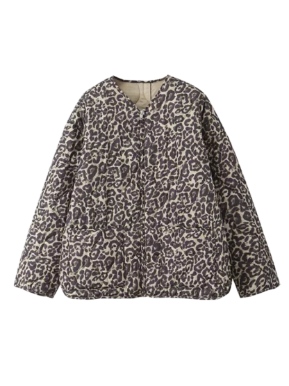 Cotton quilted jacket with leopard patterns