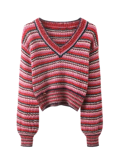 Elegant sweater with horizontal red shade lines