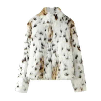 Faux fur coat with animal leopard printing