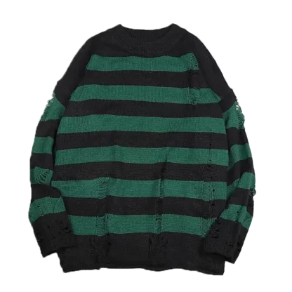 Ripped sweater with black stripe