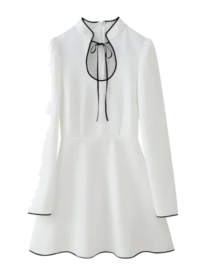 Elegant Long Sleeve Mini Dress in white