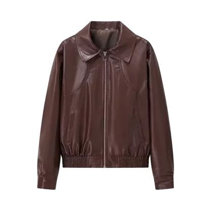 Fashion leather bike jacket in dark brown