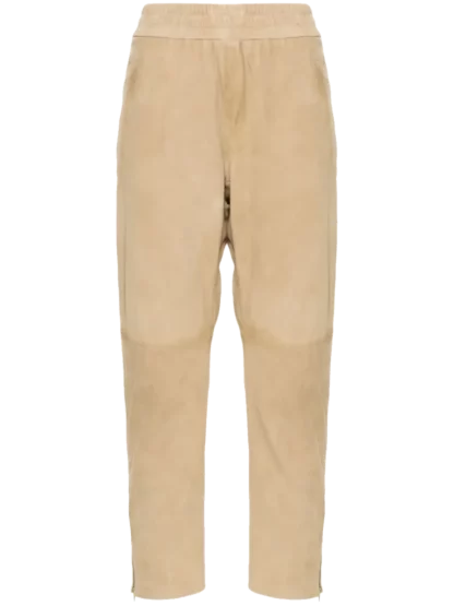 slim-fit suede trousers