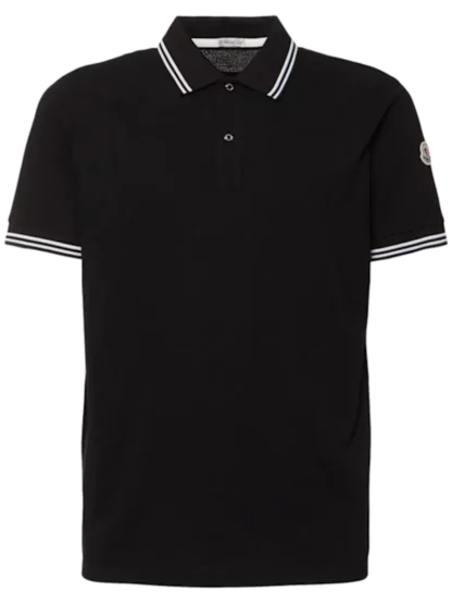 Striped trim cotton piquet polo shirt